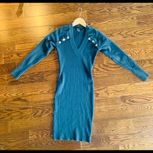 Marciano sweater dress. Dark aqua color with gold details.